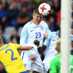 Alfie Mawson in action for England Under-21s