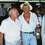 Rod Stewart singer June 1986 with his father dad at Glasgow Airport
