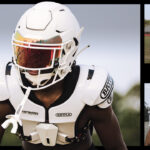 Football player in gear, showcasing various action poses and expressions.