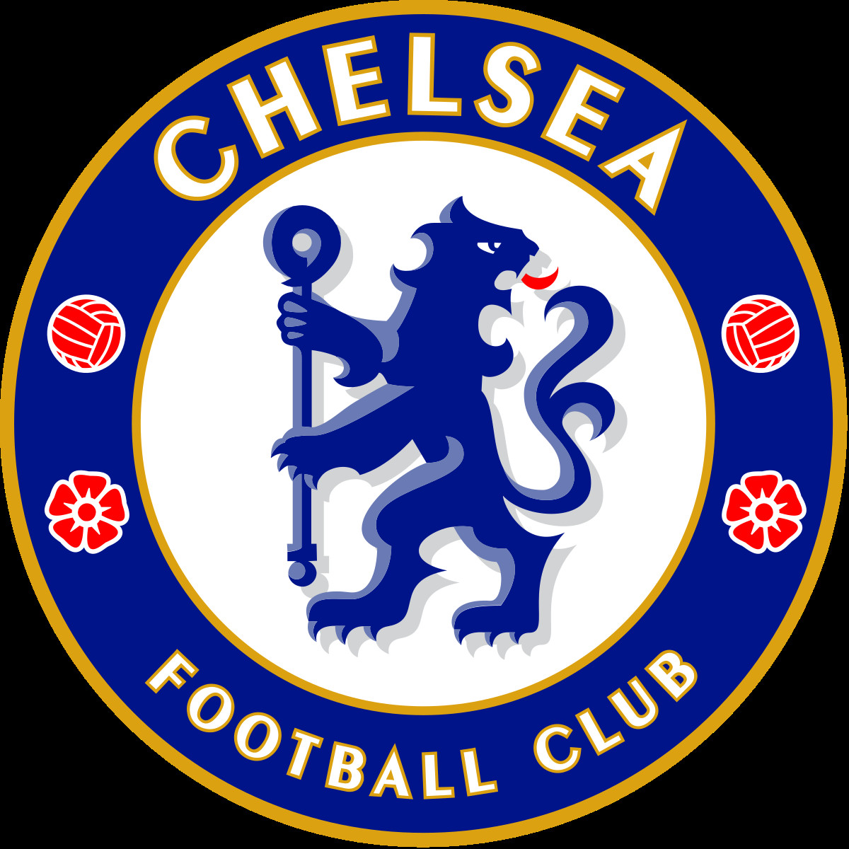Chelsea Football Club crest depicting a blue lion holding a staff, symbolizing strength and history.