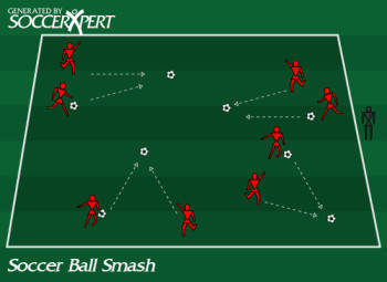 Target passing drill with a cone placed at a set distance for players to aim at