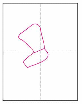 Initial torso and top leg shape for drawing a football player