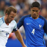 Harry Kane in action against France and Raphael Varane during our most recent game in June 2017