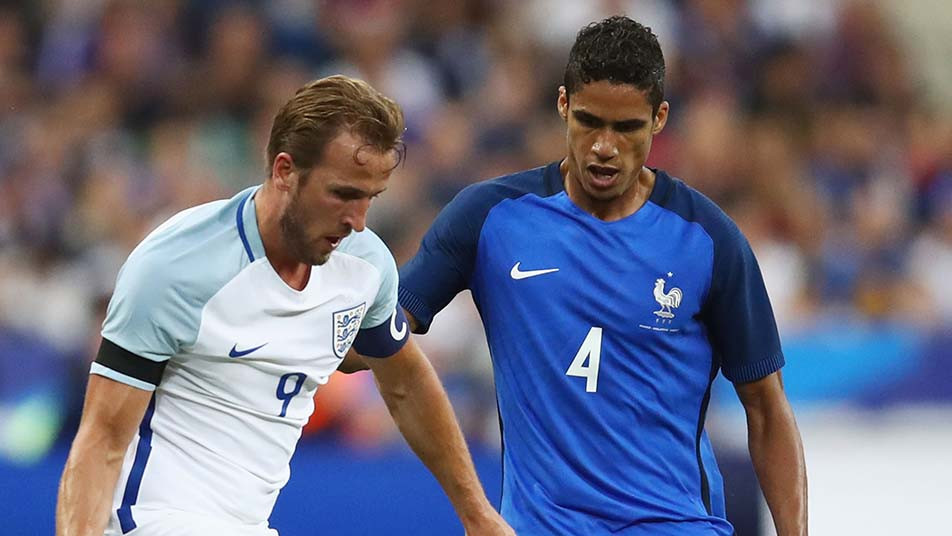 Harry Kane in action against France and Raphael Varane during our most recent game in June 2017
