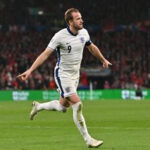 Harry Kane celebrates scoring for England