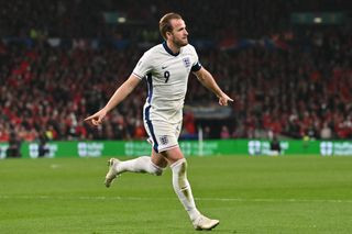 Harry Kane celebrates scoring for England