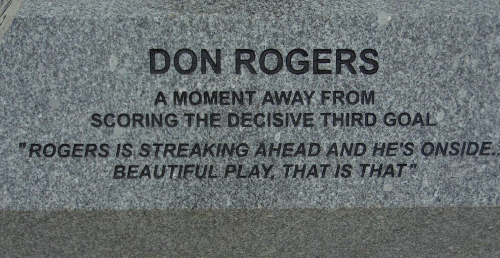 Close up of inscription on Don Rogers statue