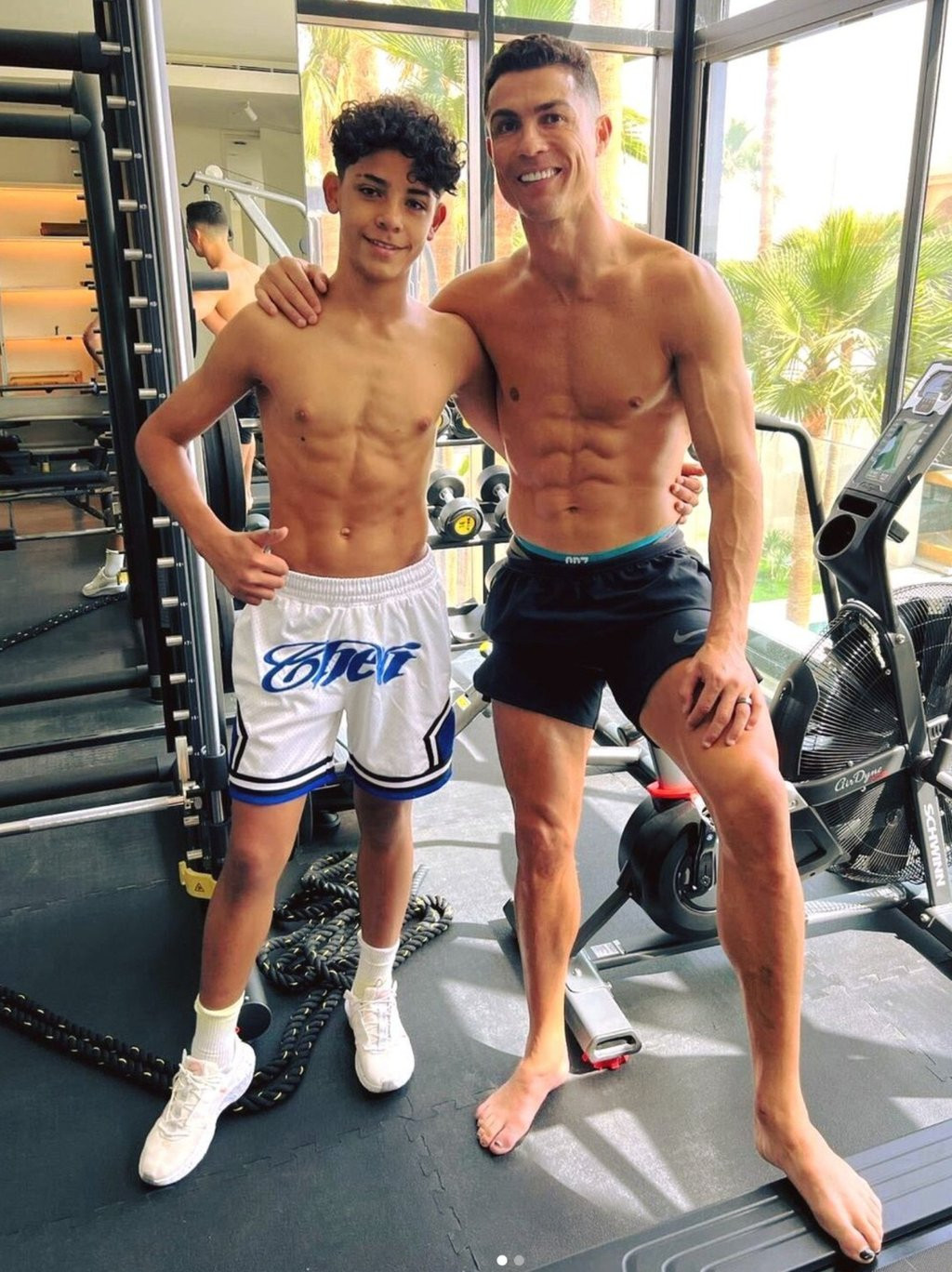 Cristiano Ronaldo with his son Cristiano Ronaldo Jr in the gym. Photo: @cristiano/Instagram