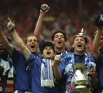 Everton fans celebrating their FA Cup win in 1995