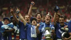 Everton fans celebrating their FA Cup win in 1995