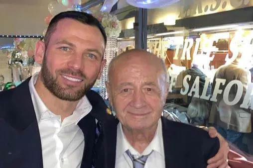 Phil Bardsley with his grandad Allan, showcasing their close bond and Allan's proud support for Phil's football career.