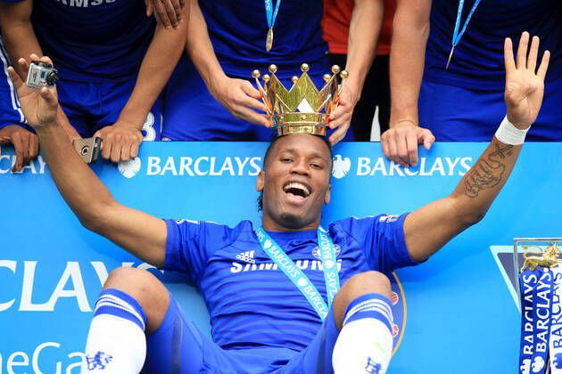Chelsea legend Didier Drogba scoring a goal