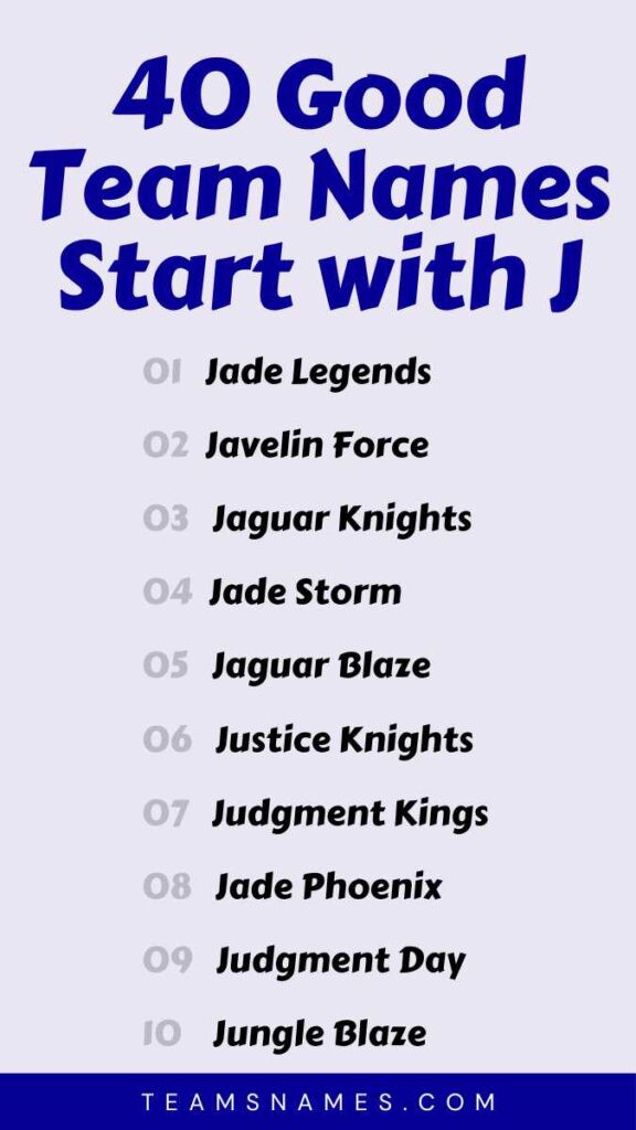 Good Team Names that Start with J