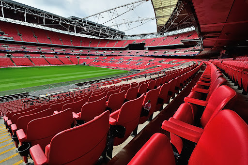 Wembley Stadium exterior view with the iconic arch