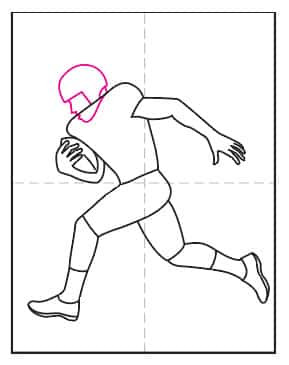 Drawing the football player's helmet