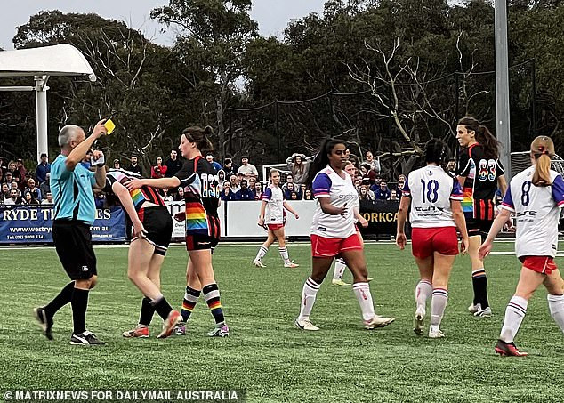 One of the Flying Bats players received a yellow card in their tense grand final win over West Pennant Hills Cherrybrook Football Club