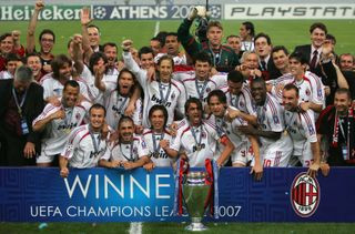 AC Milan players celebrate after their win over Liverpool in the 2007 Champions League final.