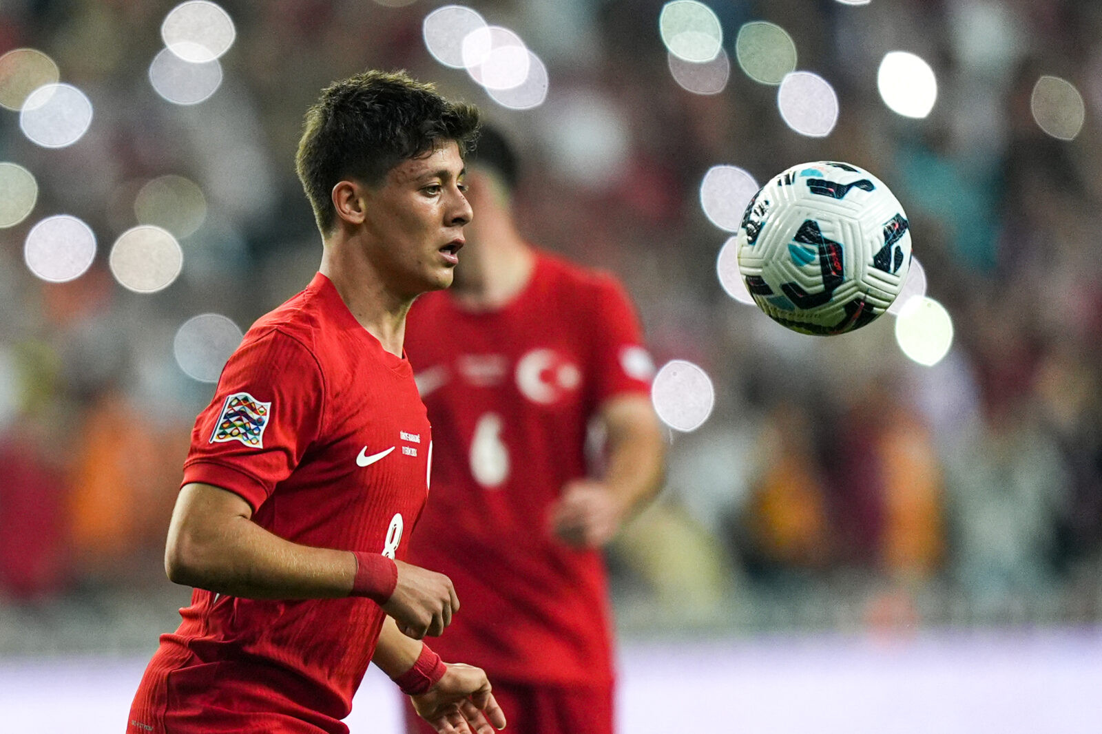 Arda Guler (8) in an action for Türkiye during the UEFA Nations League B, Group 4 match against Montenegro at Samsun, Türkiye on October 11, 2024. (AA Photo)