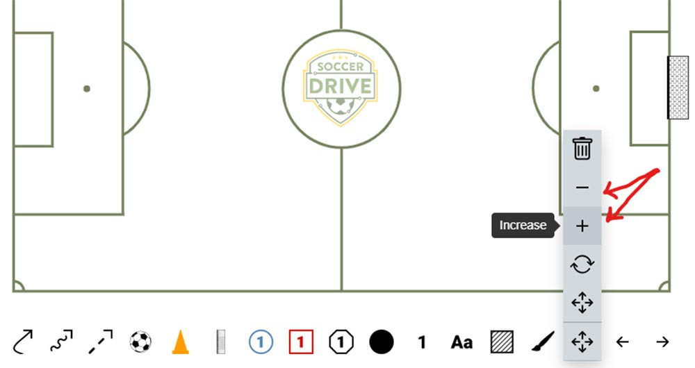Tool that allows you to change the size of the objects on the free soccer drill drawing tool.
