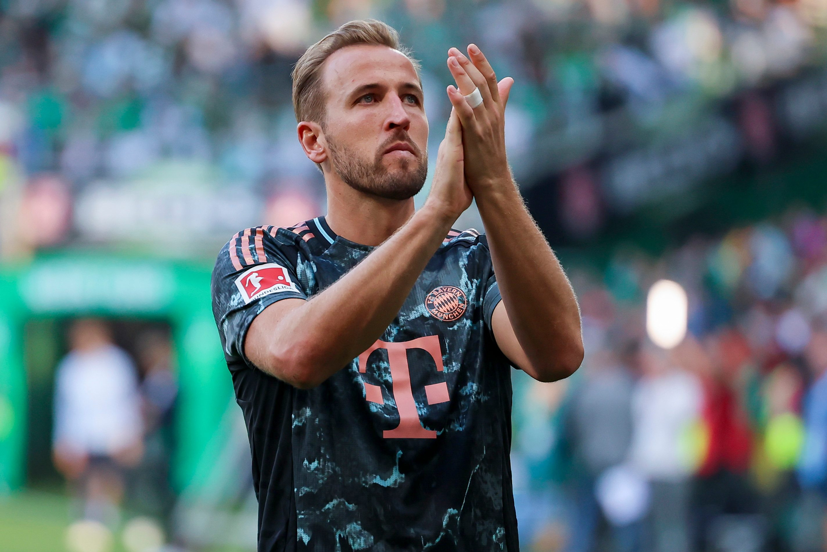 Harry Kane celebrates a win for Bayern Munich