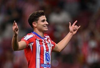 Julian Alvarez of Atletico Madrid celebrates scoring Atletico