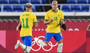 Brazil national team with their current yellow and green jerseys