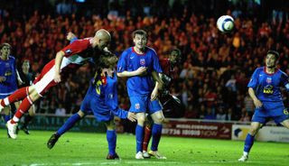 Massimo Maccarone scores the winner for Middlesbrough against Steaua Bucharest
