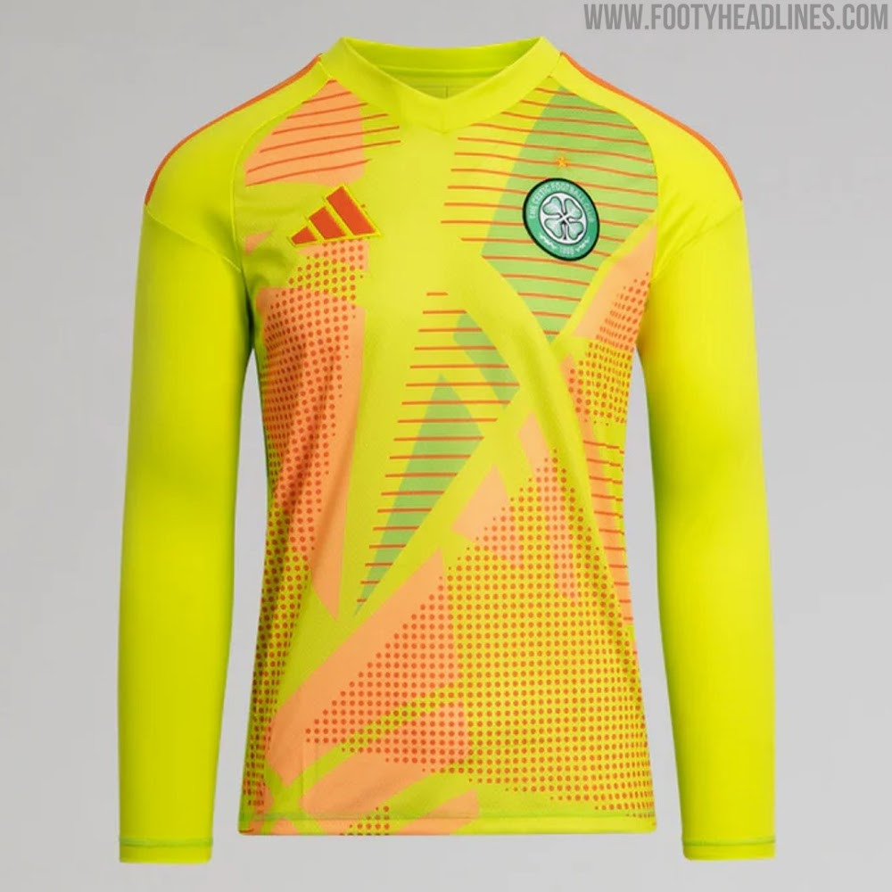 The Celtic 24-25 home kit, including jersey, shorts, and socks, laid out to showcase the full uniform design and color scheme