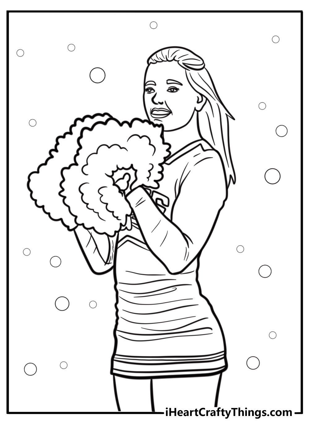 Cheerleader with pom poms at a football game coloring page