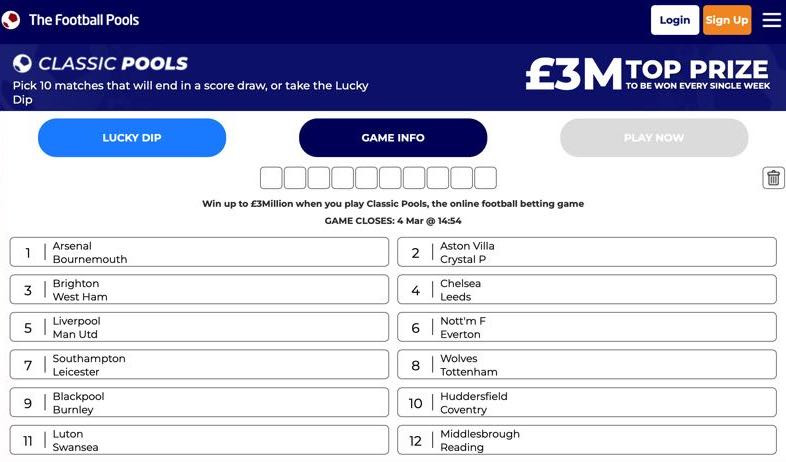 Classic pools football pools screenshot