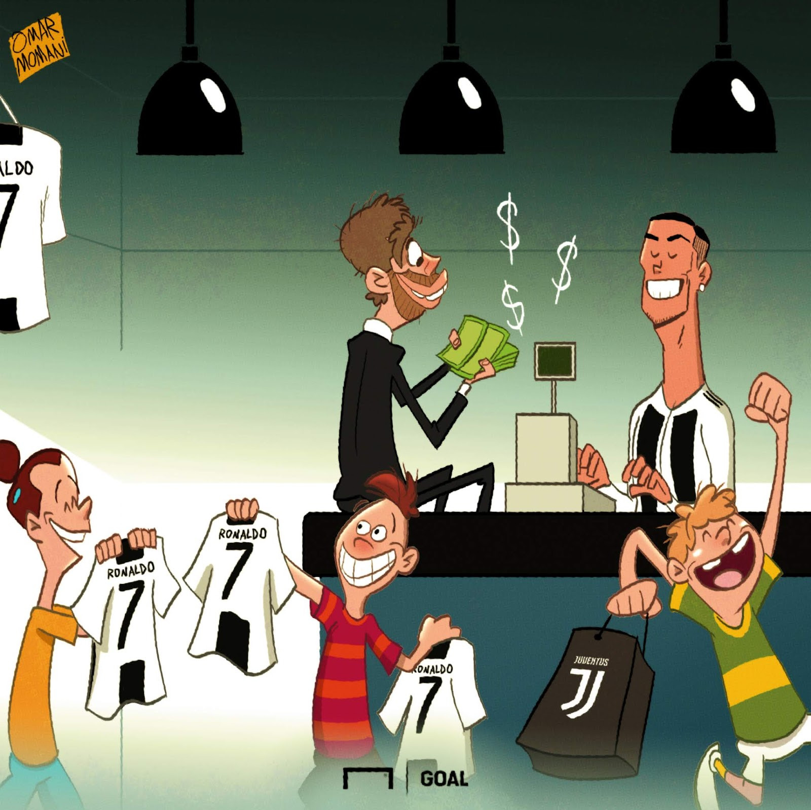 Omar Momani's cartoon illustration of Cristiano Ronaldo shirts