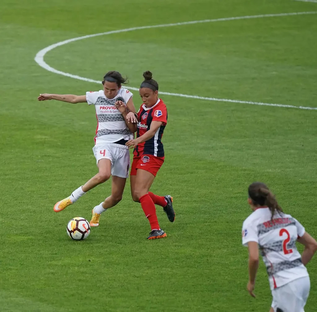 A football player defending