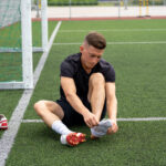 Footballer preparing for a game