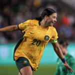 Sam Kerr celebrating a goal against England