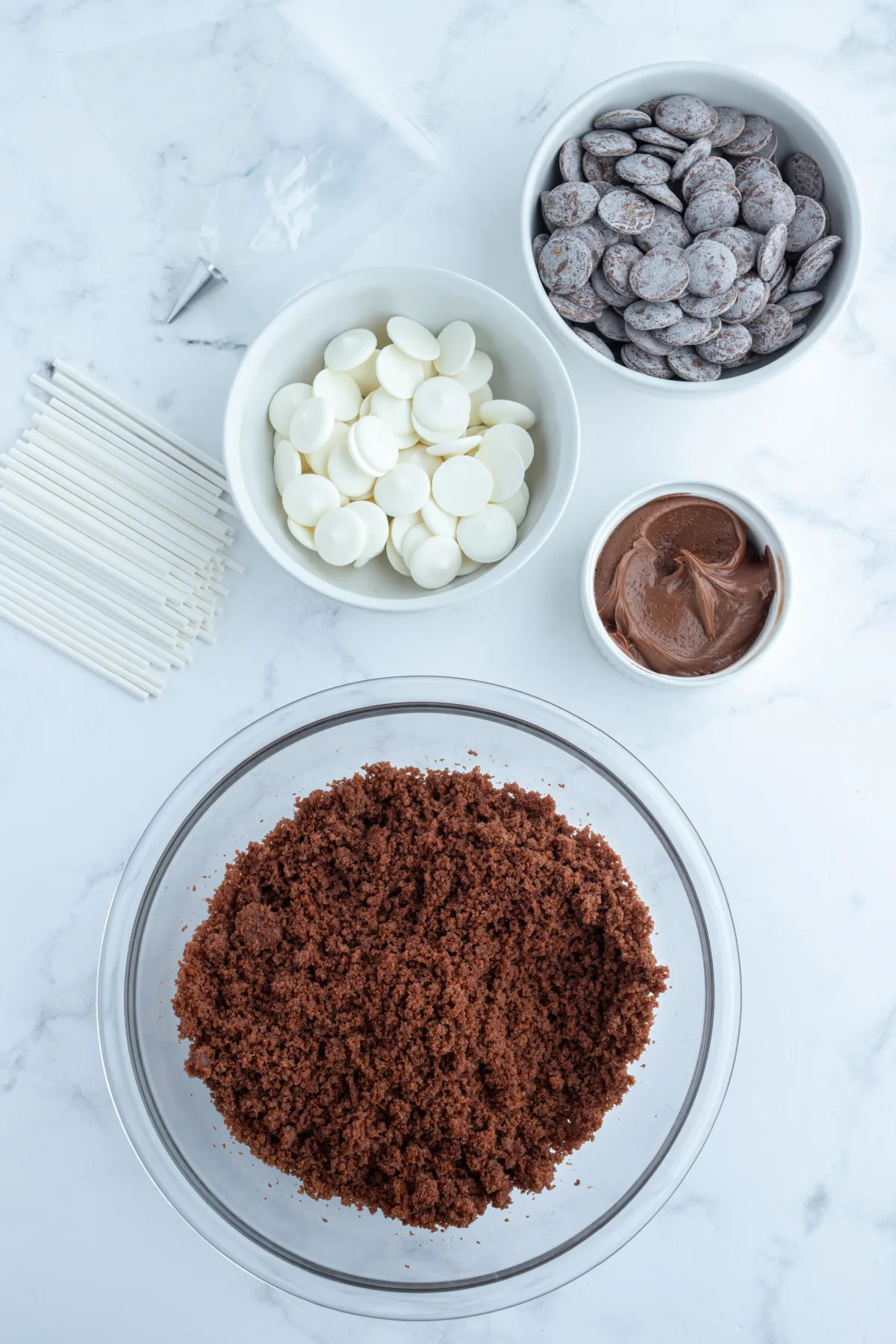 Ingredients displayed for making football cake pops