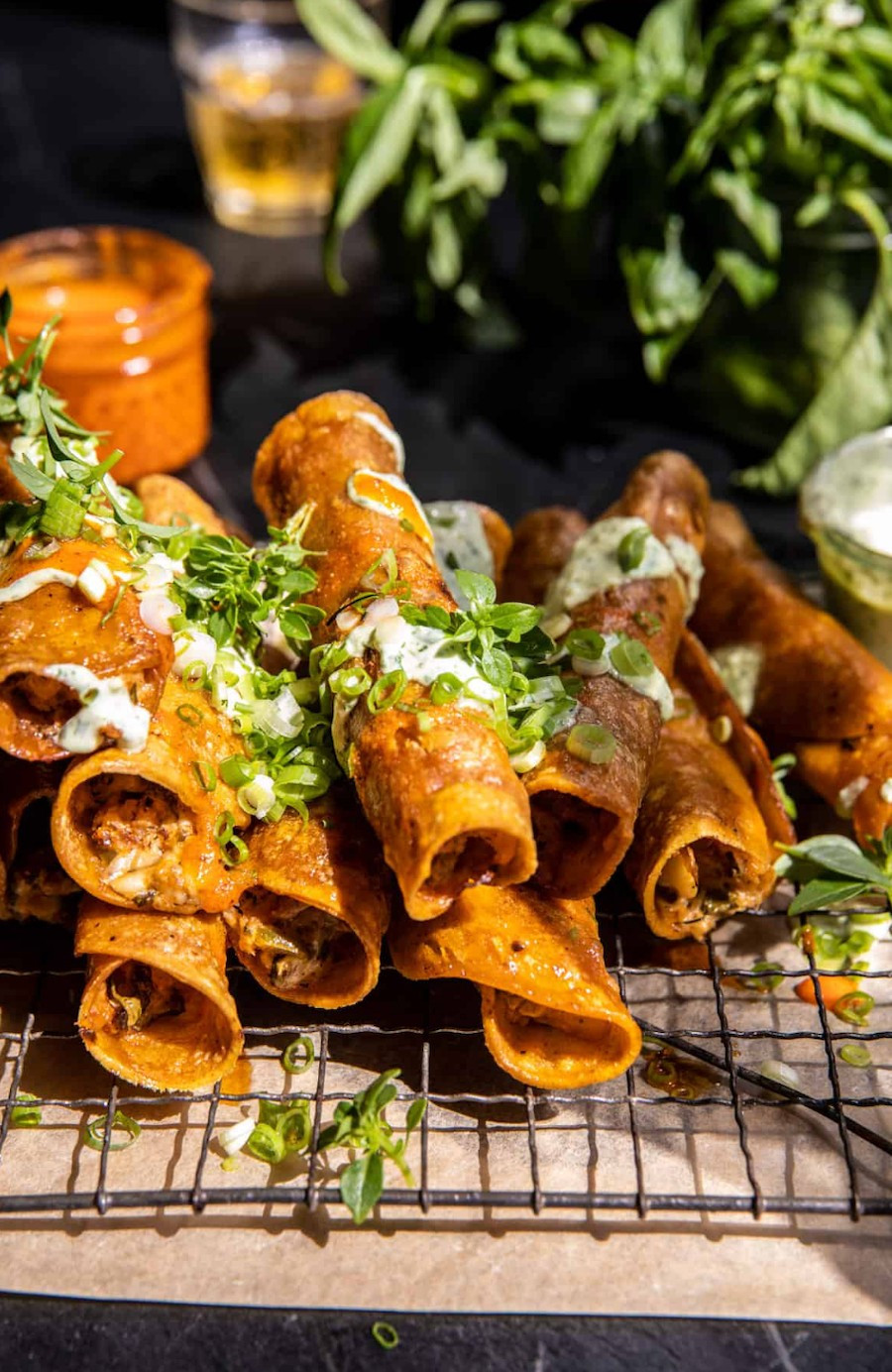 Crispy Jalapeño Cream Cheese Buffalo Cauliflower Taquitos