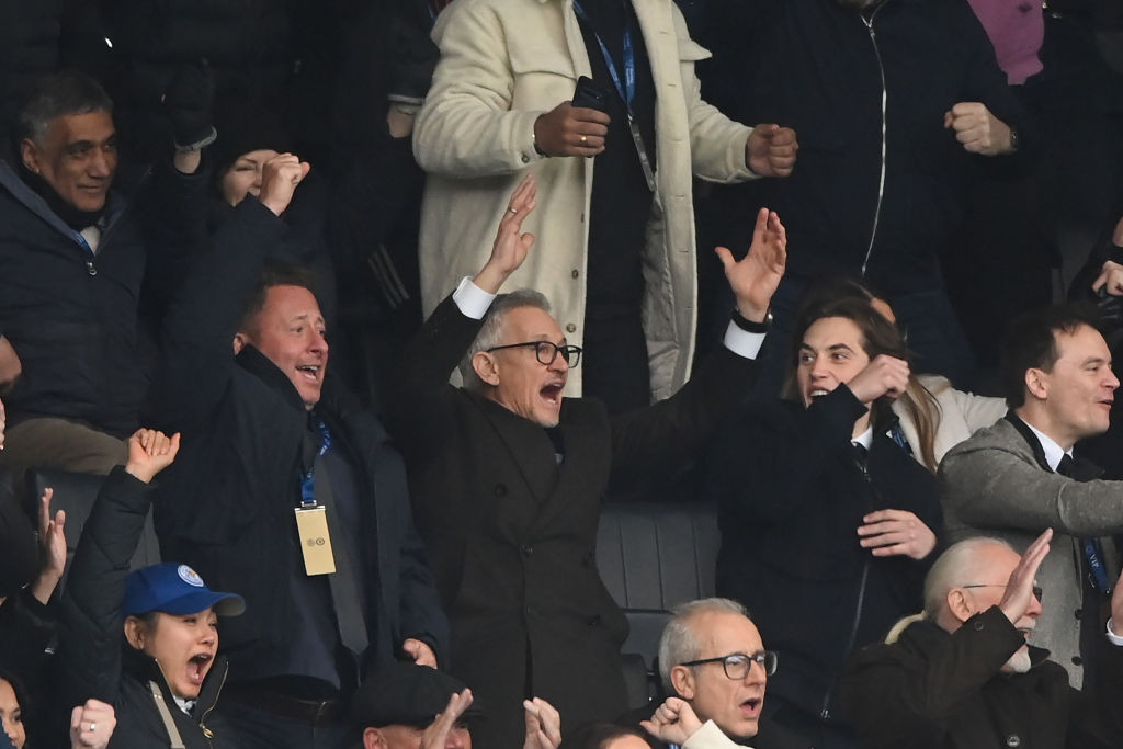 Gary Lineker cheering on Leicester City