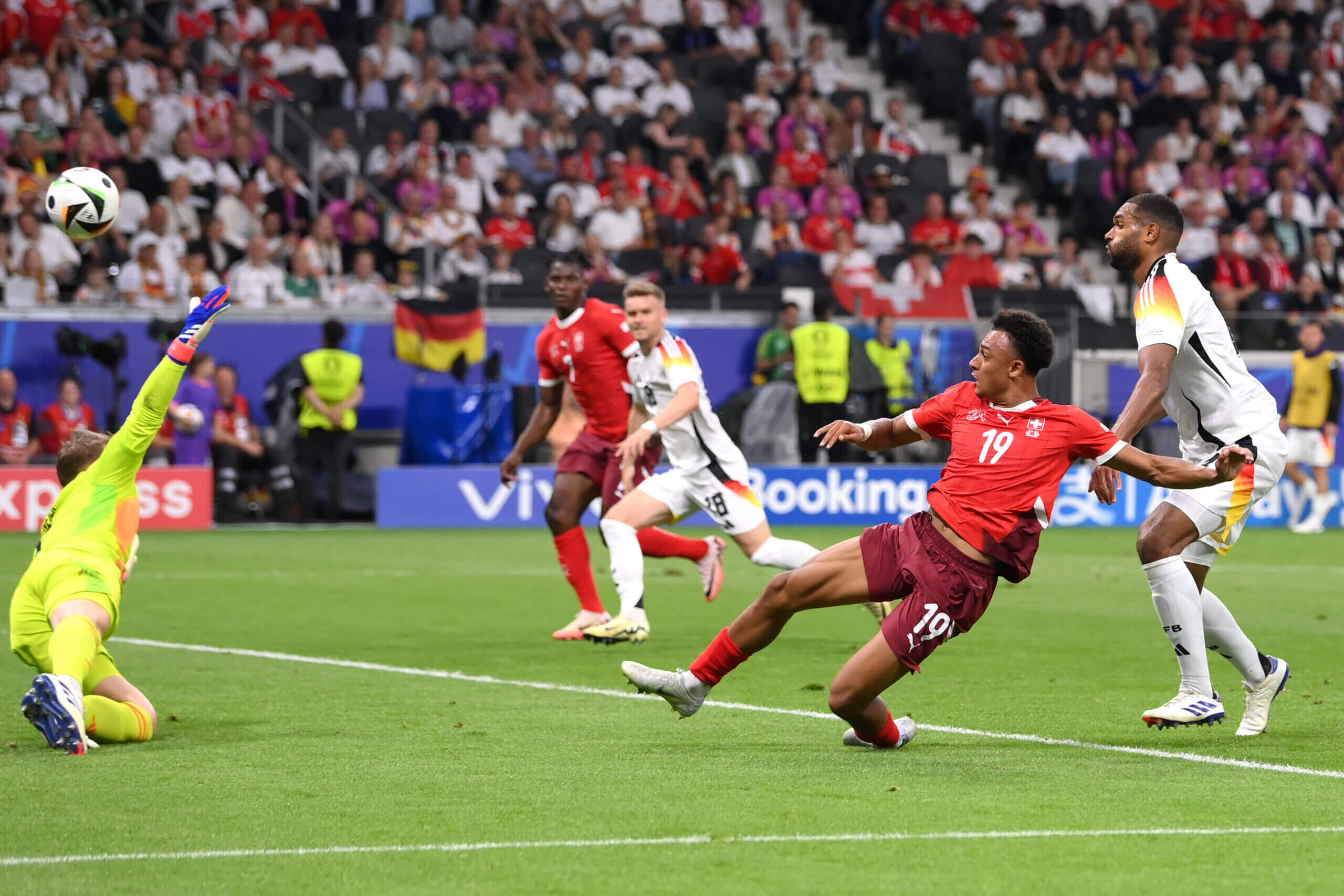 Dan Ndoye celebrates his goal for Switzerland