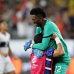 Alexander Dominguez celebrates after sealing Ecuador’s place in the quarter-finals