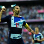Ryan Giggs celebrates a goal for Great Britain against the United Arab Emirates at the 2012 Olympic Games.