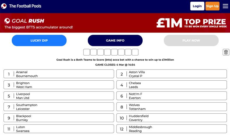Goals rush football pools screenshot