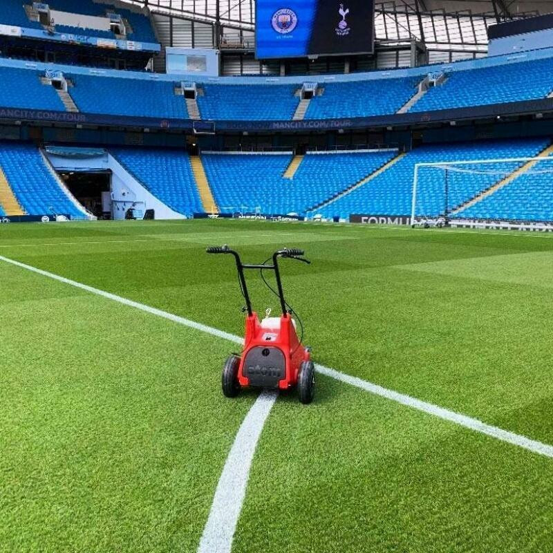 Line marking machine on the penalty box arc