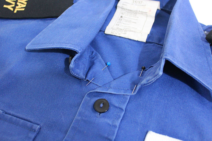 Sewing the collar of the shirt
