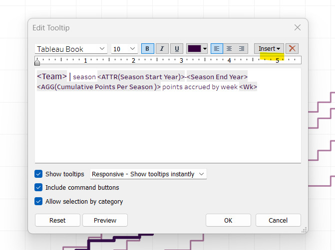 Customizing the tooltip to display the season in the format YYYY-YYYY for EPLsite football data