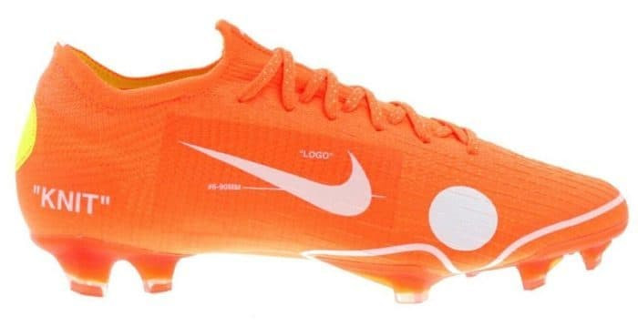 Nike Mercurial Vapor 360 Off-White football boots in white, orange, and black, designed by Off-White