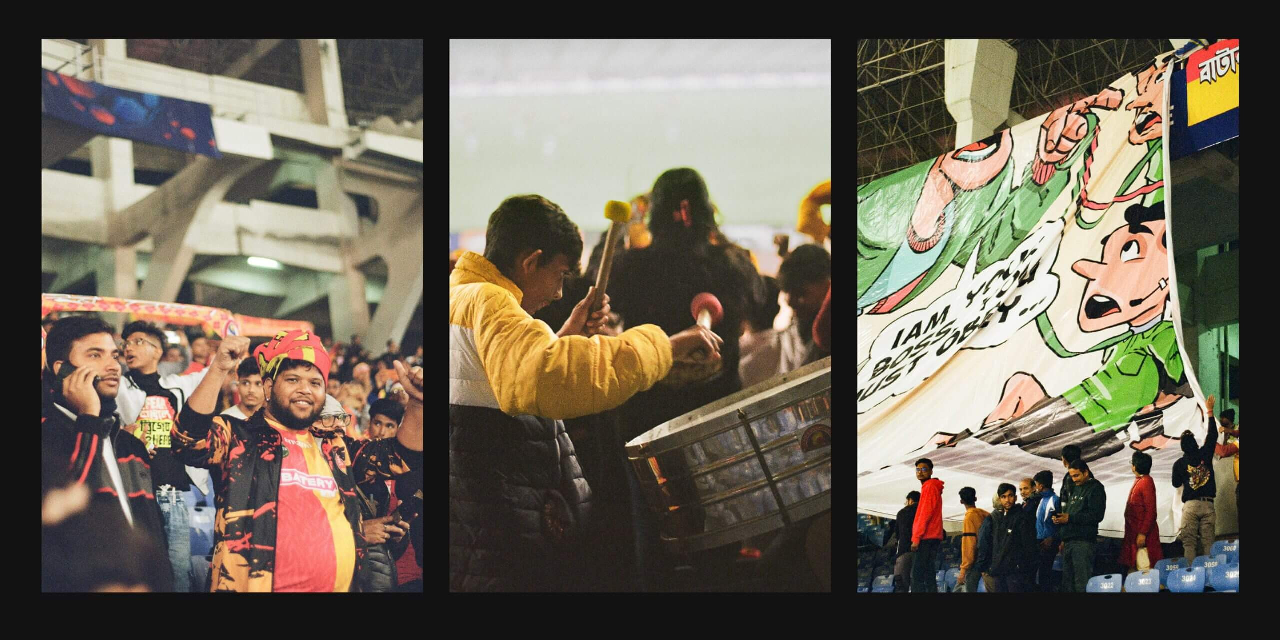East Bengal fans watch their side face Mumbai City at Kolkata’s Salt Lake Stadium