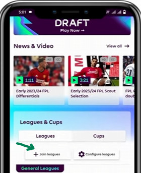 Enter code into the provided field to join a private Fantasy Football league
