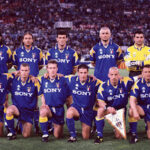 Fabrizio Ravanelli, back row, second from right, lines up with the Juventus team before the 1996 Champions League final