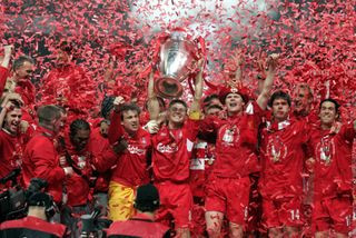 Liverpool players celebrate their epic comeback against AC Milan