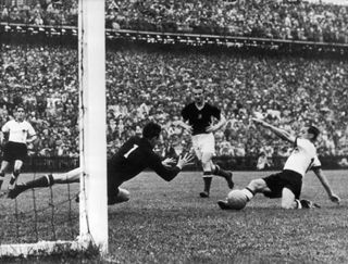 West Germany on the attack against Hungary in the final of the 1954 World Cup